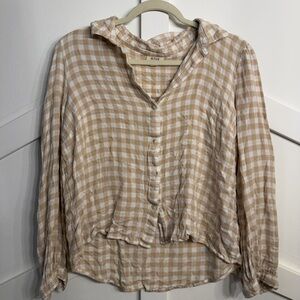 a.n.a Women's Beige Checkered Button Down Shirt